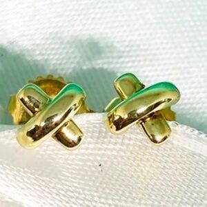Tiffany & Co. Cross Stitch Earrings Yellow Gold 18K 750 X Stud